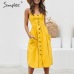 Simplee Elegant button women dress Pocket polka dots yellow cotton midi dress Summer casual female plus size lady beach vestidos