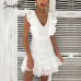 Simplee Elegant cotton embroidery women summer dress Ruffled high waist korean white dress Vintage sexy v-neck party mini dress