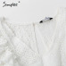 Simplee Elegant cotton embroidery women summer dress Ruffled high waist korean white dress Vintage sexy v-neck party mini dress