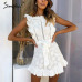 Simplee Elegant embroidery lace women dress Hollow out sashes ruffle white summer dress Slim sexy party lady dress vestidos 2019