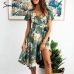 Simplee Elegant floral print satin women dress Wrap v neck high waist summer dresses Sexy bow tie green casual female vestidos