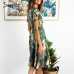 Simplee Elegant floral print satin women dress Wrap v neck high waist summer dresses Sexy bow tie green casual female vestidos