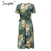 Simplee Elegant floral print satin women dress Wrap v neck high waist summer dresses Sexy bow tie green casual female vestidos