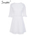 Simplee Elegant hollow out lace dress women Half sleeve summer style midi white dress 2018 Spring short casual dress vestidos