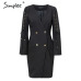 Simplee Elegant lace up split blazer women dress Autumn 2019 double breasted white dress Office slim ladies dresses vestidos