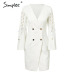 Simplee Elegant lace up split blazer women dress Autumn 2019 double breasted white dress Office slim ladies dresses vestidos