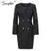 Simplee Elegant lace up split blazer women dress Autumn 2019 double breasted white dress Office slim ladies dresses vestidos