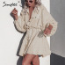 Simplee Elegant linen short shirt dress women Long sleeve cotton dress buttons female vestidos Vintage summer dresses casual