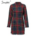 Simplee Elegant plaid tweed women dress winter Office lady long sleeve warm christmas dress Vintage sexy autumn dresses festa