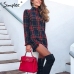 Simplee Elegant plaid tweed women dress winter Office lady long sleeve warm christmas dress Vintage sexy autumn dresses festa