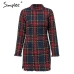 Simplee Elegant plaid tweed women dress winter Office lady long sleeve warm christmas dress Vintage sexy autumn dresses festa