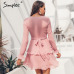 Simplee Elegant pleated chiffon women dress summer 2019 Long sleeve v neck ruffles white dresses Casual mini dress vestidos