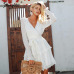 Simplee Elegant pleated chiffon women dress summer 2019 Long sleeve v neck ruffles white dresses Casual mini dress vestidos