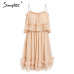 Simplee Elegant ruffle off shoulder women dress Spaghetti strap chiffon summer dresses Casual holiday female pink short sundress