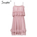 Simplee Elegant ruffle off shoulder women dress Spaghetti strap chiffon summer dresses Casual holiday female pink short sundress