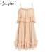 Simplee Elegant ruffle off shoulder women dress Spaghetti strap chiffon summer dresses Casual holiday female pink short sundress