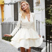 Simplee Elegant ruffle turndown collar white dress Sash high waist women dress Autumn winter long sleeve sexy dresses female