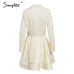 Simplee Elegant ruffle turndown collar white dress Sash high waist women dress Autumn winter long sleeve sexy dresses female