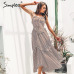 Simplee Elegant stripe summer dress women 2019 Spagetti strap lace up midi lady dress festa Casual female beach sundress vestido