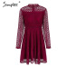 Simplee Lace red sexy short dress women female Elegant long sleeve embroidery ladies dress Spring party dress festa robe femme