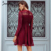 Simplee Lace red sexy short dress women female Elegant long sleeve embroidery ladies dress Spring party dress festa robe femme