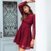 Simplee Lace red sexy short dress women female Elegant long sleeve embroidery ladies dress Spring party dress festa robe femme