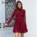 Simplee Lace red sexy short dress women female Elegant long sleeve embroidery ladies dress Spring party dress festa robe femme