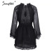 Simplee Lace up backless mesh women dress Elegant sash mini ladies autumn dress Fashion flare sleeve sexy dress vestidos festa