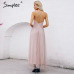 Simplee Mesh pink lace women dress Elegant v neck evening maxi christmas dress Autumn winter sexy long party dress vestido festa