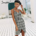 Simplee Plaid Strap women dress office lady High waist split sash short dress Double breasted casual autumn winter dress 2018