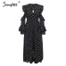 Simplee Polka dot ruffle wrap long dress Women Split long sleeve spring casual dress 2018 Streetwear black maxi dress vestidos