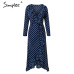 Simplee Polka dot ruffle wrap long dress Women Split long sleeve spring casual dress 2018 Streetwear black maxi dress vestidos