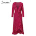 Simplee Polka dot ruffle wrap long dress Women Split long sleeve spring casual dress 2018 Streetwear black maxi dress vestidos