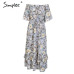 Simplee Print off shoulder summer long dress women High waist ruffle maxi dress Elegant boho dress female vestidos 2018