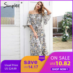 Simplee Print off shoulder summer long dress women High waist ruffle maxi dress Elegant boho dress female vestidos 2018