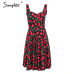 Simplee Print strap midi summer dress women Causal sash princess dress Spring party wear cut dress girl vestidos 2018 robe femme