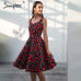 Simplee Print strap midi summer dress women Causal sash princess dress Spring party wear cut dress girl vestidos 2018 robe femme