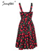 Simplee Print strap midi summer dress women Causal sash princess dress Spring party wear cut dress girl vestidos 2018 robe femme