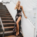 Simplee Sexy lace up halter sequin party dresses women High split maxi dress festa female Christmas 2018 long dress vestidos