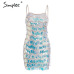 Simplee Sexy strap sequined bodycon party dress Mesh splice backless mini dress Geometric elegent high waist summer dress women