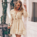 Simplee Sexy v neck ruffle women dress Elegant long sleeve mesh lining summer party dresses Casual fashion female short vestidos