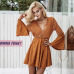 Simplee Sexy v neck suede leather lace dress women Hollow out flare sleeve winter dress party christmas Autumn backless femme