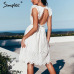 Simplee Sexy white women summer dress 2019 Backless v neck ruffle cotton lace dress Vintage holiday beach short female vestidos