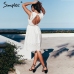 Simplee Sexy white women summer dress 2019 Backless v neck ruffle cotton lace dress Vintage holiday beach short female vestidos