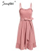 Simplee Sleeveless ruffle elegant dress women Ruched sashes bow cotton summer midi dresses Sexy solid female pink vestidos 2019