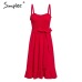 Simplee Sleeveless ruffle elegant dress women Ruched sashes bow cotton summer midi dresses Sexy solid female pink vestidos 2019