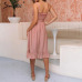 Simplee Sleeveless ruffle elegant dress women Ruched sashes bow cotton summer midi dresses Sexy solid female pink vestidos 2019