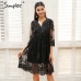 Simplee V neck long sleeve sequined party dresses women Sexy mesh streetwear midi dress female 2018 spring black dress vestido