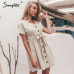 Simplee Vintage button women dress shirt V neck short sleeve cotton linen short summer dresses Casual korean vestidos 2019 festa