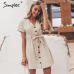 Simplee Vintage button women dress shirt V neck short sleeve cotton linen short summer dresses Casual korean vestidos 2019 festa